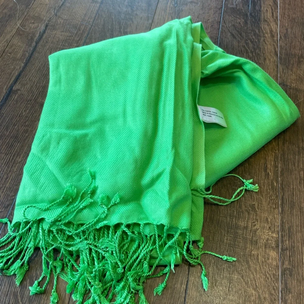 Vibrant Green Scarf with Fringe, Versatile, fresh and cute